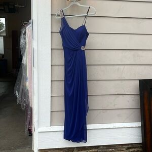 royal blue one shoulder dress